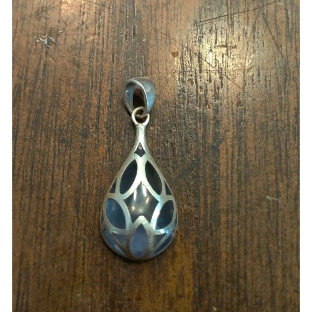 SIGNED RJ 925 STERLING SILVER OVER Blue CRYSTAL TEARDROP 1" PENDANT 2g